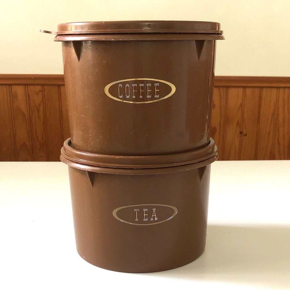 Vintage 70s Tupperware Brown Tea & Coffee Canister Set (2 Pcs) - #263